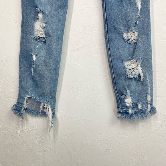 Hollister Blue Destroyed High Rise Super Skinny Crop Denim Jeans 3R - Picture 4 of 7